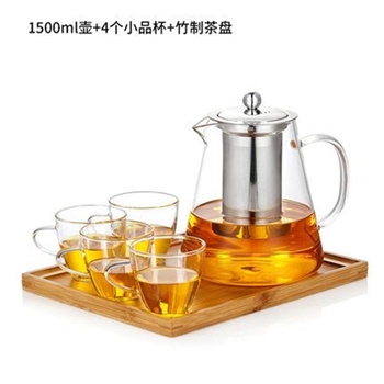 茶具 美斯尼 玻璃茶壶过滤茶水分离杯 加厚耐热 1500毫升壶 +4杯 +茶盘